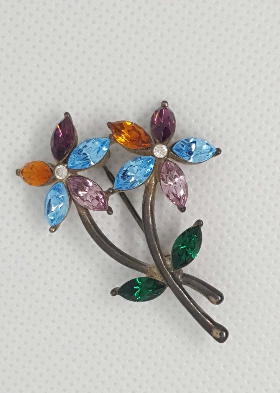 Vintage Monet Sterling and Rhinestone Flower Brooch Pin